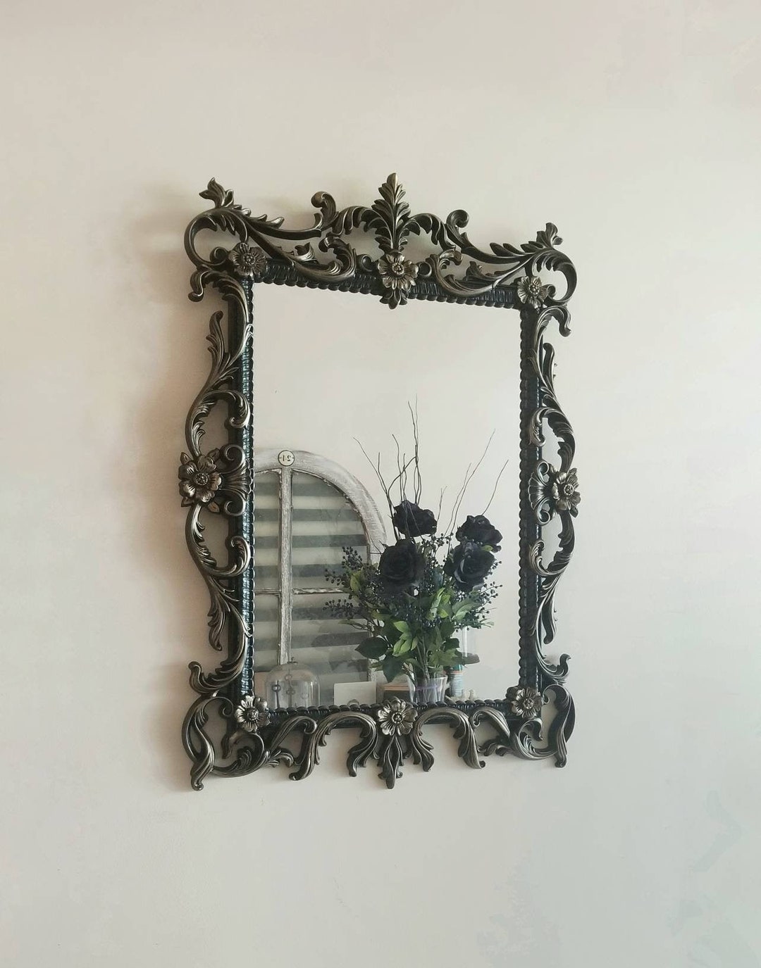 Baroque Wall Mirror, Gothic Mirror, Large Black Mirror, Vintage Ornate ...