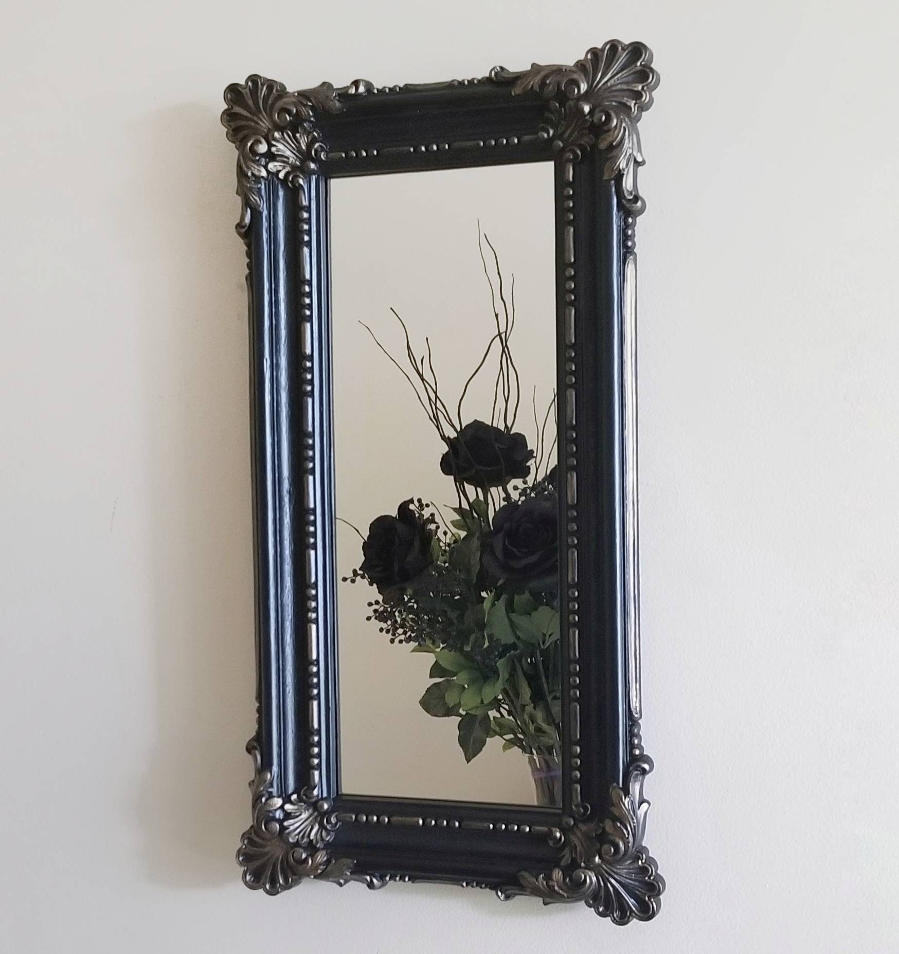 Tall Narrow Gothic Mirror | Ornate Black Frame | Victorian Wall