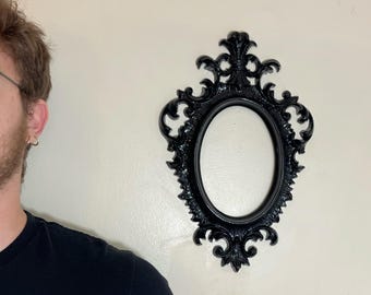 Gloss Black Oval Wall Frame | Gothic Baroque Home Decor | Mirror or Glass Option