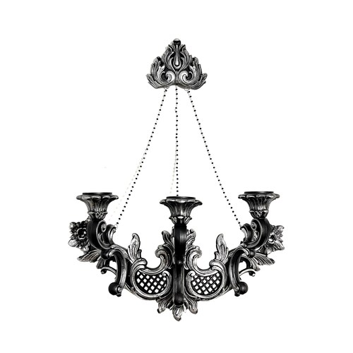 Silver Gothic Wall Sconce | 3-Candle Victorian Baroque Decor