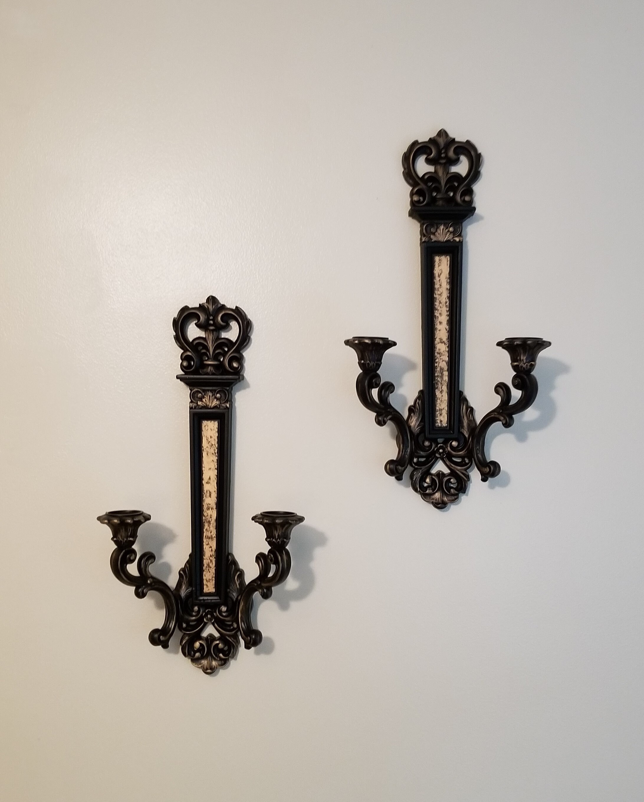 Gothic Victorian Wall Candlesticks, Vintage Pair Wall Sconces