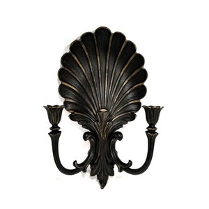 Gothic Shell Wall Sconce | Vintage Hollywood Regency 2 Taper Candle Holder