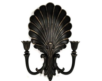 Victorian Goth Decor, Vintage Wall Sconce, Black Candle Holder, Gothic Home Decor, Halloween Decor