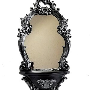 Gothic Silver Mirror Shelf | Baroque Wall Mirror | Victorian Vanity Decor image 7