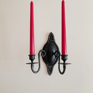 2 Gothic Metal Wall Sconces | Black Brass Candle Holders | Medieval Castle Decor