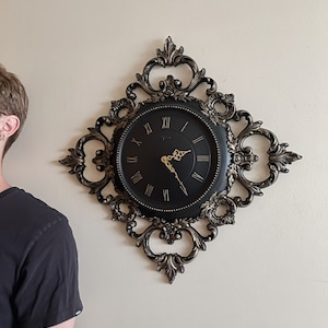 Large Gothic Wall Clock | Ornate Black and Gold Victorian Timepiece