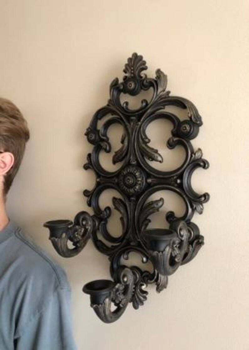 3 Candle Candelabra Gothic Victorian Wall Candlesticks Etsy