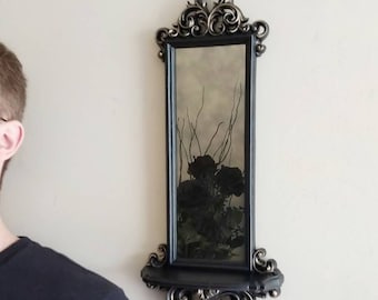 Vintage Gothic Mirror Shelf | Black & Gold Baroque Wall Shelf Accent
