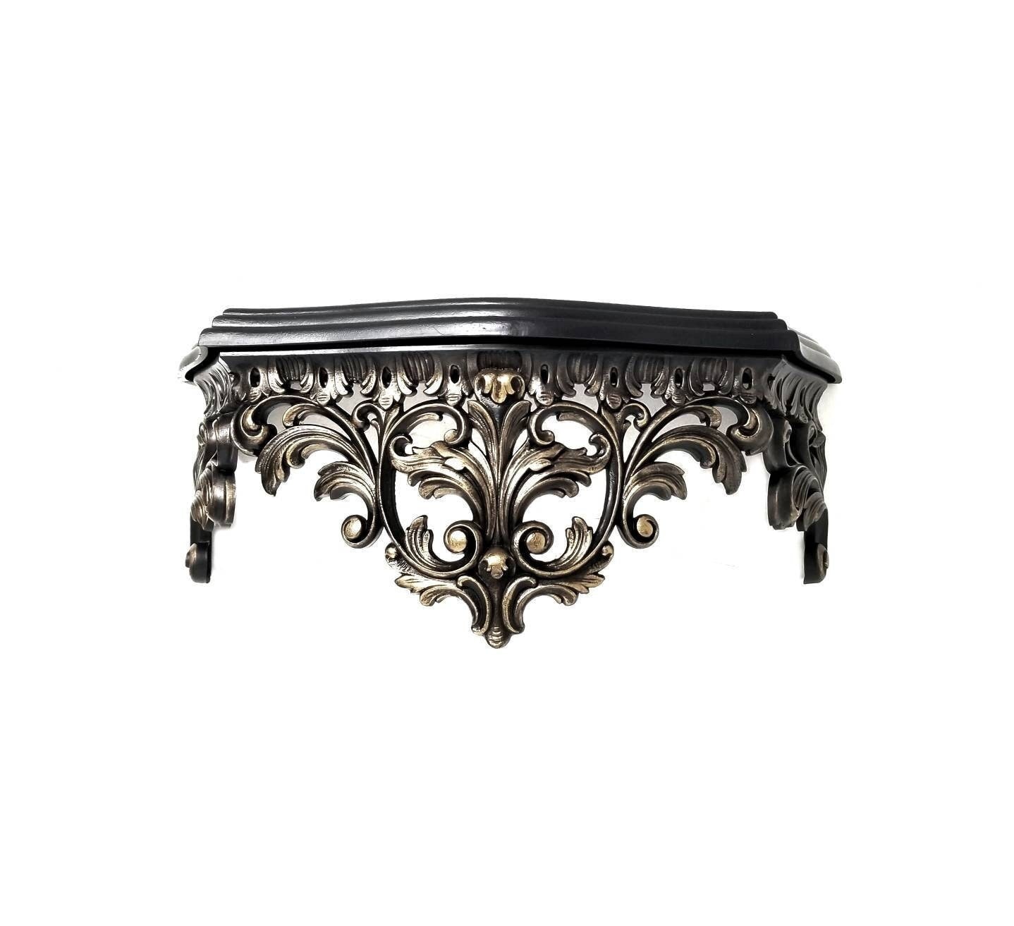 Black & Gold Baroque Wall Shelf | Gothic Ornate Chateau Decor - Etsy