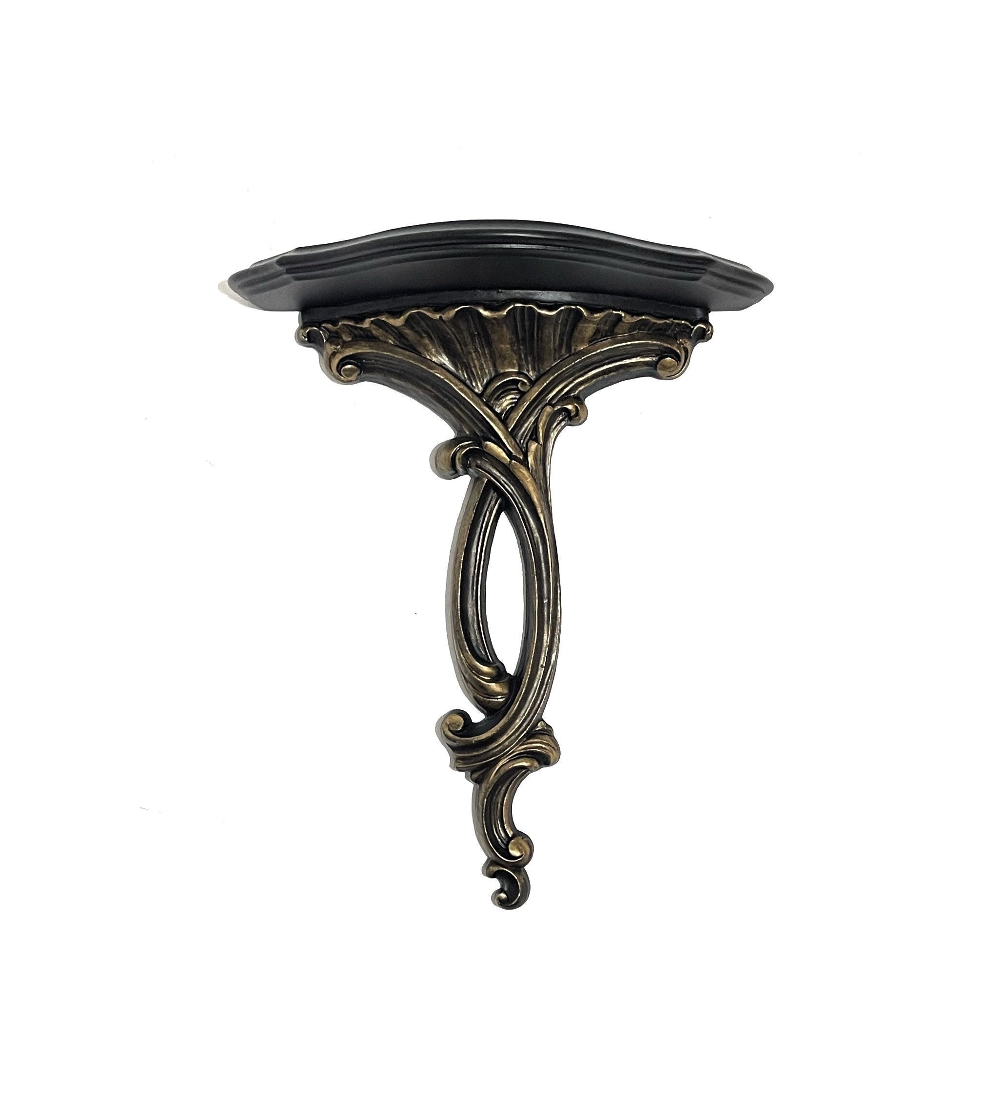 Gothic Wall Shelf Black and Gold Relic Pedestal Candle Holder