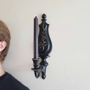 Gothic Farmhouse Wall Candlesticks, Vintage pair Wall Sconces; Black Candle Holders, Gothic Home Decor