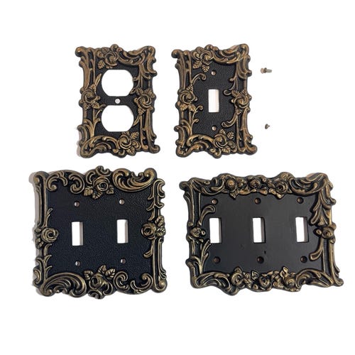 Couvercle d'interrupteur gothique fleuri | murale noire et dorée | Décoration d'intérieur baroque victorienne