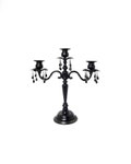 Victorian Gothic Black 3 Arm Candelabra | Baroque Table Centerpiece with Teardrop Crystals