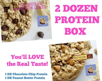 2 DOZEN BOX Protein Cookies - 24 Large Size 20g Whey, 2 Flavors, You'll Love the Real Taste, Fresh Baked, Awesome Oat Cookies Delivered