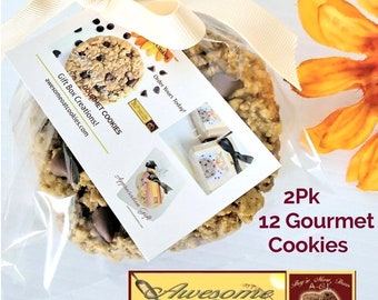 12 Large Size Gourmet Cookies, 2Pks Awesome Oat Cookies, Assortment Flavors CHOOSE Flavor, Send Edible Gift, Hug Gift