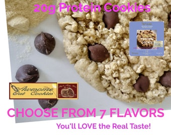 12 LG Protein Cookies, Gourmet Box, 20g Whey High Protein Snacks, Real Taste, Awesome Oat Cookies, Fresh Baked, Choose Flavor