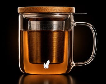 Borosilikatglas tekoppset: Lock och tebryggare i rostfritt stål eller bambulock