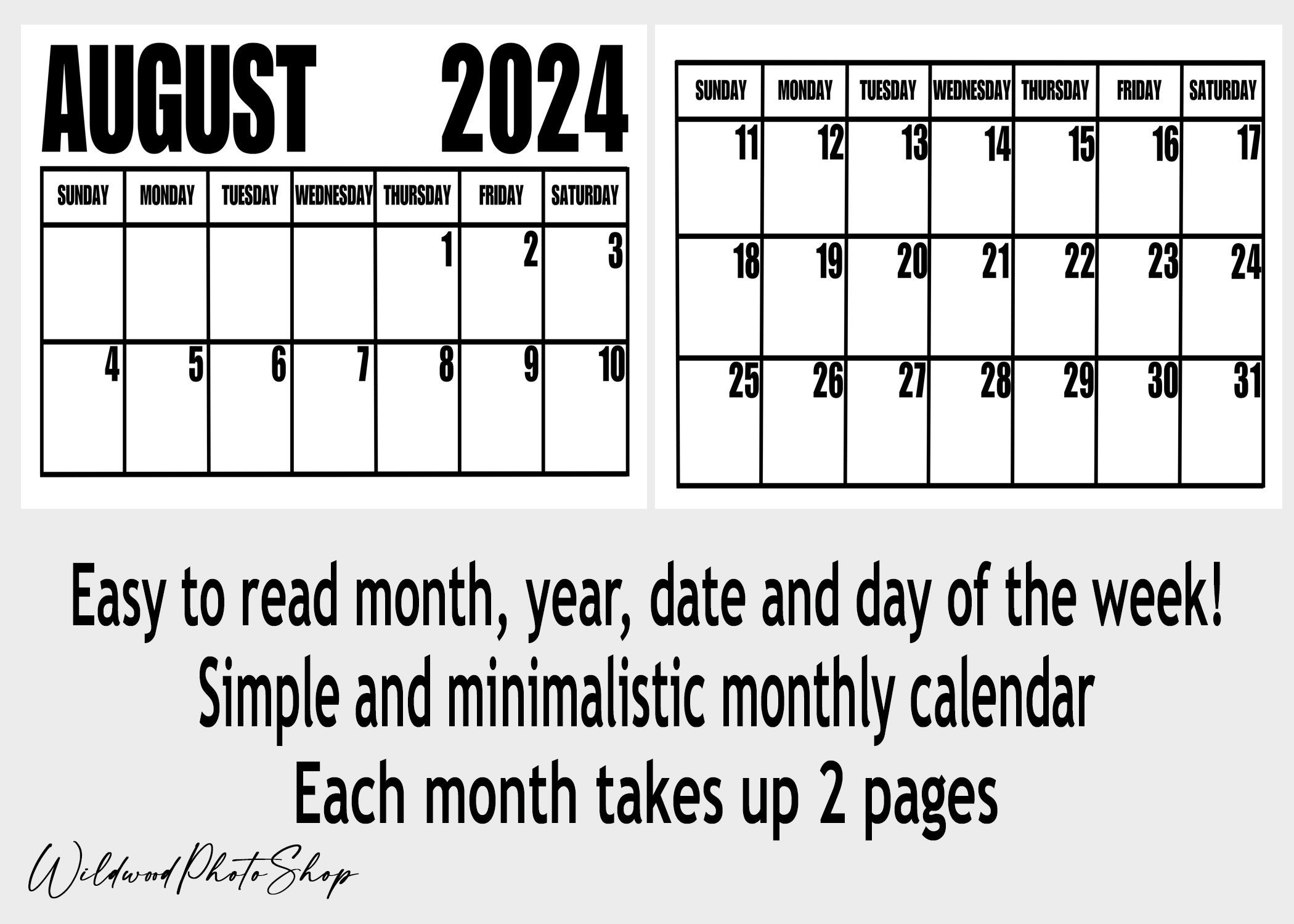 Large print simple printable calendar 2024 calendar jumbo print 2024