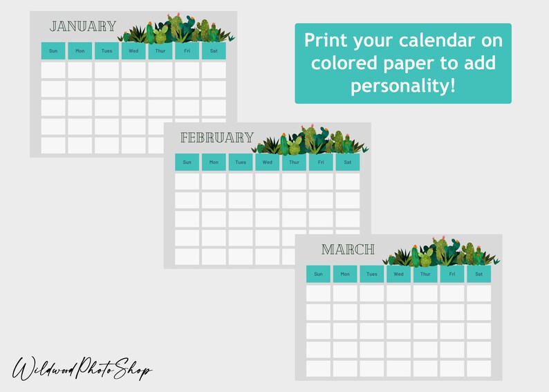 Cactus Printable 2024 Calendar Printable Calendar 2024 Etsy