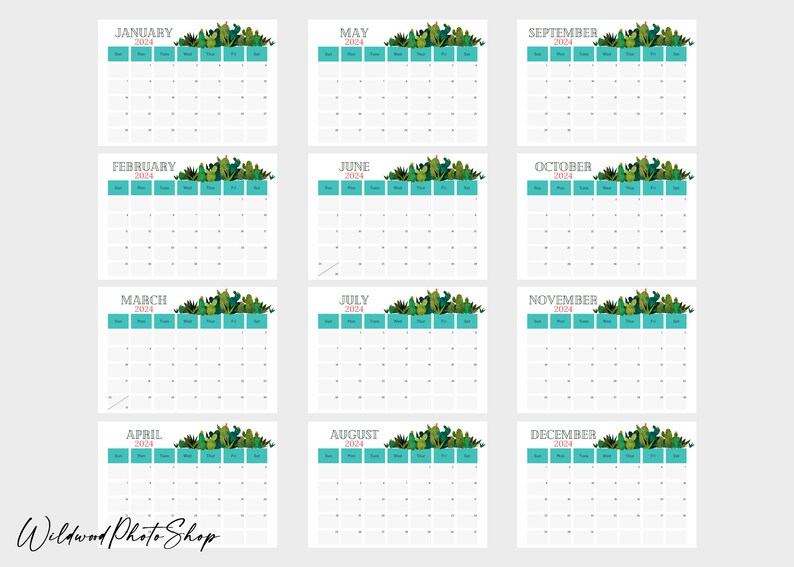 Cactus Printable 2024 Calendar, Printable Calendar, 2024 Calendar