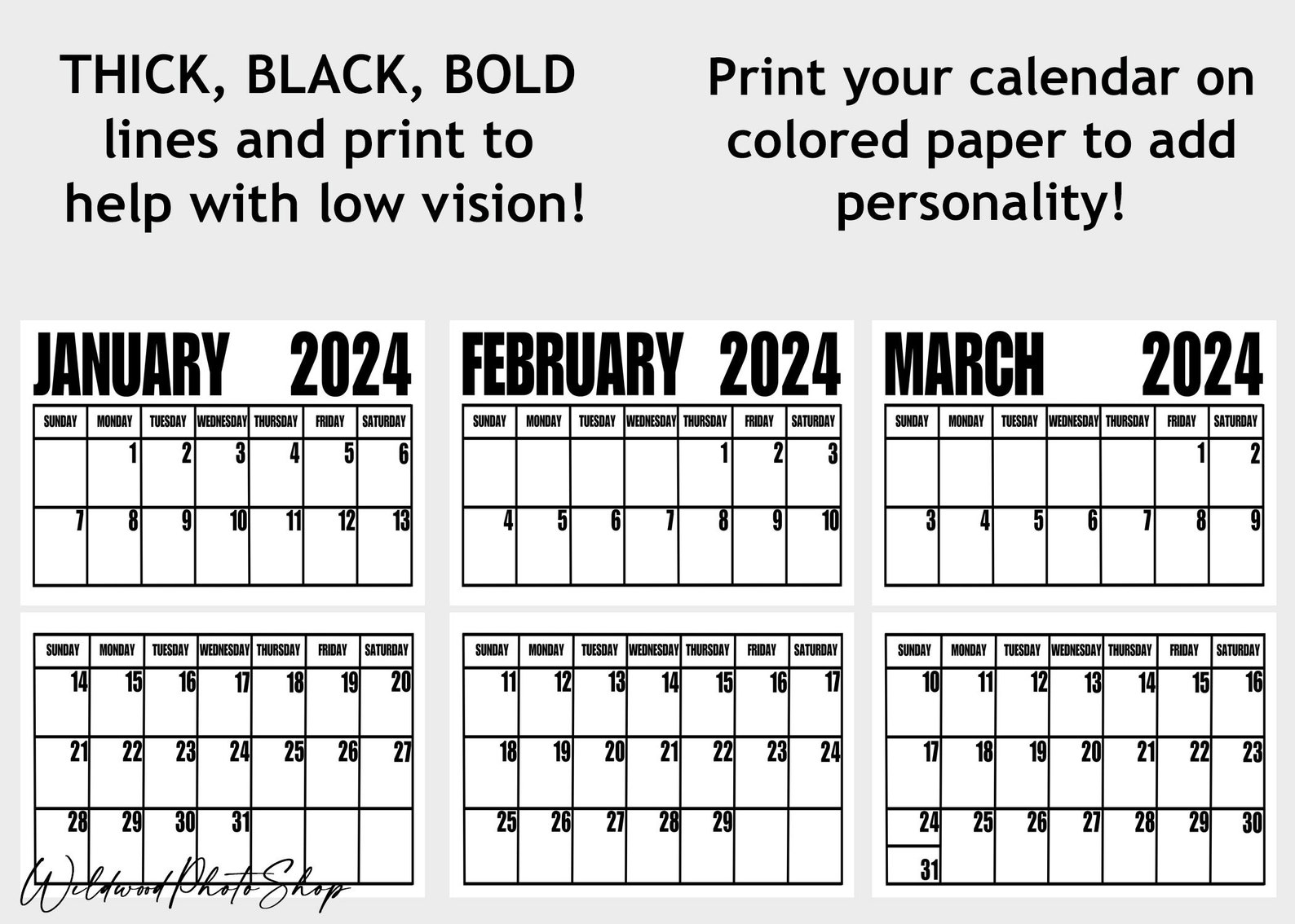 Large Print Simple Printable Calendar 2024 Calendar Jumbo Print 2024 