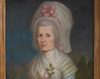 18th Century France, Original Oil Painting Portrait Lady, Signed Pierre Jouffroy