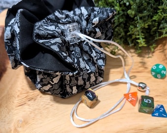 Cat Dice Bag: Cotton Drawstring Pouch with 8 Pockets