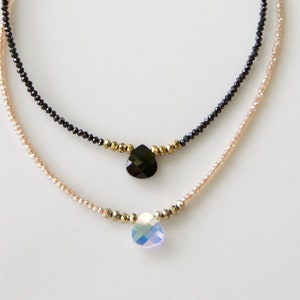 Black Swarovski tear drop choker necklace, Girlfriend birthday Gift, Dainty crystal necklace, Black drop necklace, Anniversary Gift
