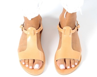 Sandales grecques plates, Griechische Sandalen, Greek leather sandals, Flat Greciansandals, Ancle strap Sandals, IFIGENE