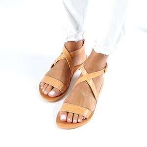 Sandales Grecques plates, Griechische Sandalen, Greek Leather Sandals, Sandalias Griegas, Summer Flat Sandals, MYRTO Natural