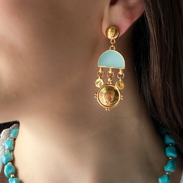 ASTRADENI Dangle Tribal Earrings,  Bijoux éthniques, Boucles d'oreilles, Boho turquoise earrings, Best friend gift, Ancient Earrings