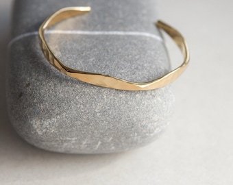 Hammered Gold Plated Bangle Bracelet, Minimalist Adjustable Cuff