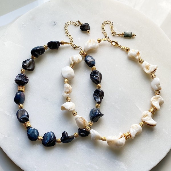 Statement Shell Necklace Chunky Shell Pearl Chocker Oversize Boho Necklace, Summe White Necklace, Collier coquillage ras de cou, AMAZONA