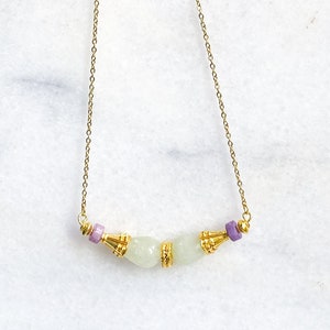 EUPHORIA Agate aventurine Amethyst necklace, Gold chain necklace with fine stones, Dainty boho necklace, Purple green gems, Valentines gift