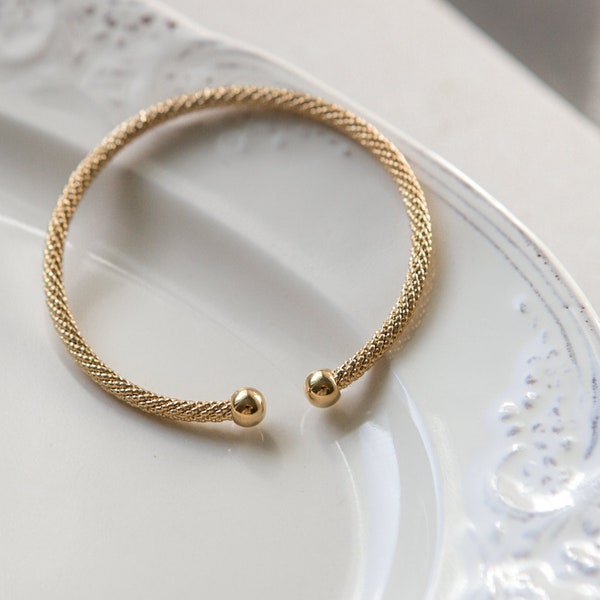 Gold twisted rope bracelet, Minimalist adjustable cuff bangle, Stacking wristband, Everyday jewelry, Birthday gift for her, Mothers day gift