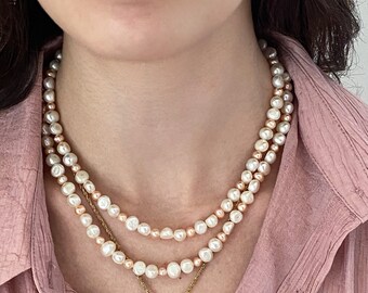 Freshwater Pearl Necklace White Pink Pearl Necklace Natural Pearl Choker Bridal Necklace Gift for Bride