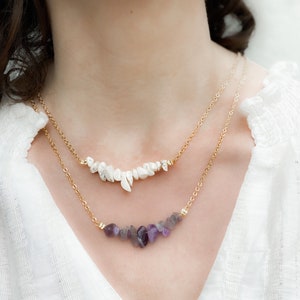 AFRODITA Jade Amethyst Fluorite necklace, Bar elegant necklace, womens jewelry, raw stone necklace, Birthstone gift, Collier Pierres image 1