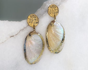 Siren core Aesthetic Jewelry, Natural Sea Shell Gold stud Earrings, Summer Festive Earrings, Little Mermaids Jewelry, Gift for Her, CIAN