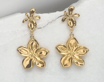 Oversize flower earrings, Statement drop earrings, Y2k aesthetic 90s jewelry, Handmade goldplated flower studs, Birthday gift for her,JASMIN
