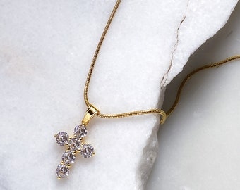 日本未入荷 666999 - The stars & extra large cross necklace Big Cross Pendant Necklace, Dainty Gold Snake Chain, Zircon