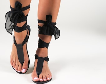 Sandálias gladiadoras de couro grego femininas pretas com cadarço, sandálias planas romanas Spartiates Noirs, Sandales Grecques Cuir, Sandalias Griegas ROMEIKOS