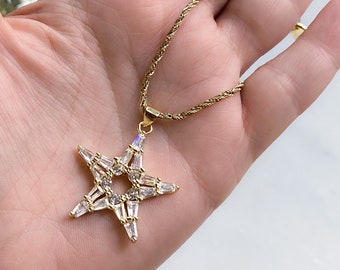 Star Pendant Necklace Y2K Crystal Star Necklace Rope Chain