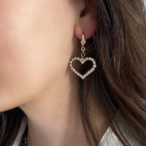Large Heart Earrings Y2k Aesthetic Gold Huggie Hoop Earrings Big Crystal Earrings Y2K Vintage Style Valentine Gift for Her