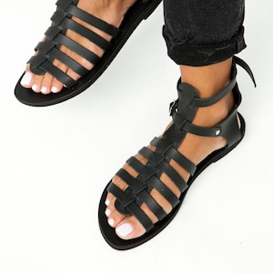 Greek LeatherSandals Gladiator Sandals Black Roman Sandals Women Strappy Sandals, Les Tropéziennes, Sandales Grecques, OLYMPE image 1