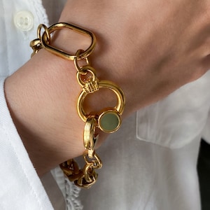 Bracelet Large Gold Chain Anniversary Gift Bracelet Chunky Toggle Bracelet Vintage Style Bracelet Statement Jewelry set Gift idea for Wife