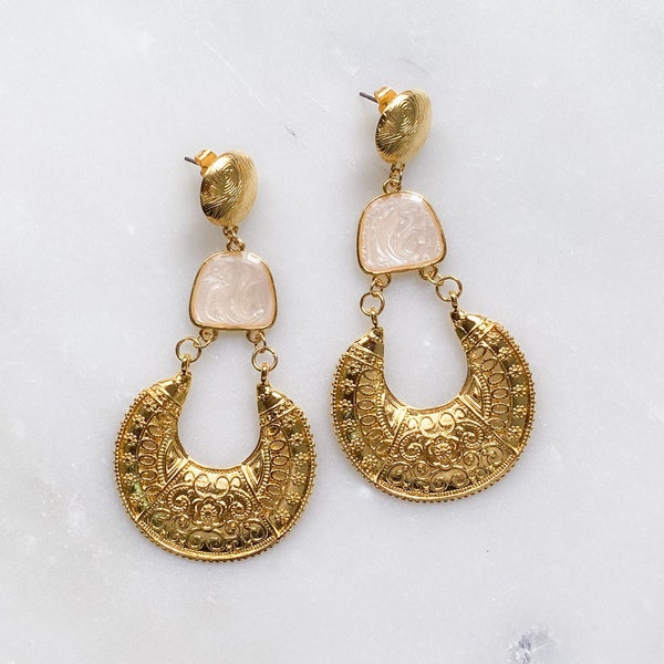 Gold Boho chic earrings Dangle Tribal Earrings Ancient Earrings Boucles d'oreilles or, Bijoux éthniques, ethnisch Ohrringe BASILIA