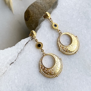 Anniversary Gift Dangle Tribal Earrings Black Gold Boho Earrings Ancient Earrings, Bijoux éthniques, Boucles d&#39;oreilles noir AVRA