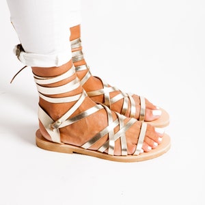 Gold Greek Leather Sandals  Gladiator Sandals, Lace up Sandals, Sandalias Griegas, Griechische Sandalen, Sandales Grecques Plates YPSI