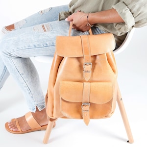 ALEXANDRO Naturel, SAC À DOS en cuir unisexe, Sac à dos universitaire, Sac à dos pour ordinateur portable et de voyage, Sac à dos scolaire