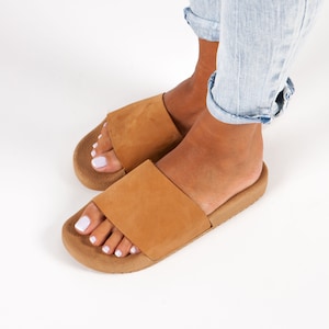 Frauen Ledersandalen, griechische Jellies Sandalen, Sandales Grecques Platten, Flache Slide Sandalen, Sommer Hausschuhe, POSEIDON